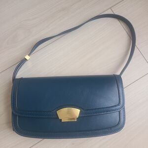 Mango Navy Shoulder Bag with Gold Detail
